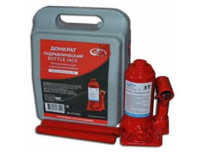 Домкрат гидравлический 3 т бутылочный, в кейсе, красный