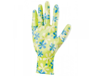 Перчатки садовые из полиэстера с нитриловым обливом, зеленые, S //PALISAD