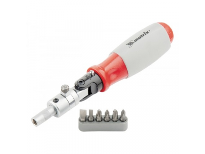 Отвертка реверсивная, поворотная головка, набор бит, CrV , 6 шт.//MATRIX