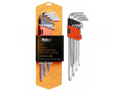 Набор шестигранных ключей удлинённых с шаром 9 предметов, пласт.подвес AIRLINE