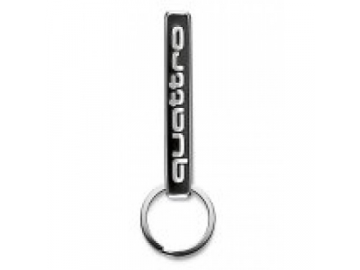 Металлический брелок с карабином Audi Key ring quattro, black/silver, артикул 3181400900